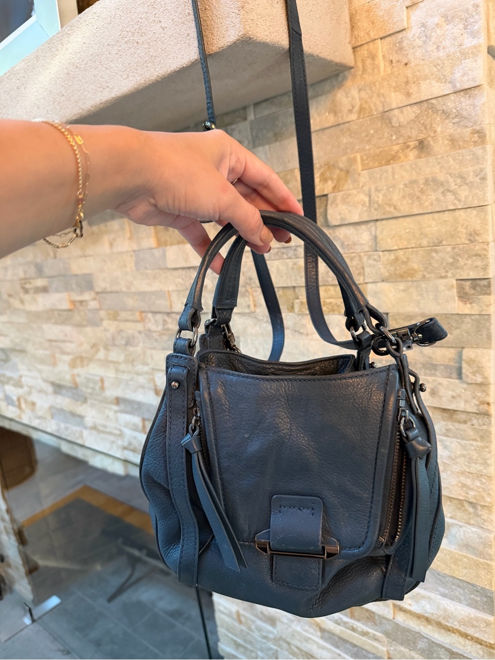 Kooba Jonnie Mini Leather Shopper Shoulder Bag in Dark Slate (Blue) - Picture 2 of 7